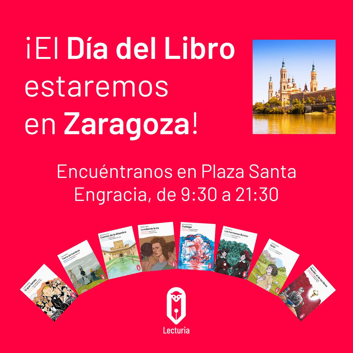 Hoy estamos en #zaragoza
¡Ven a conocernos 
y a descubrir la #lecturafacil !

#DiaDelLibro #zaragoza #queseleafacil