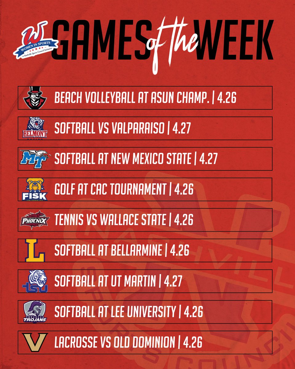 Don’t miss these female athletes doing what they do best this week! 💪

#womeninsports #nashville #musiccity #collegesports #womensathletics #womenempowerment #womenssports