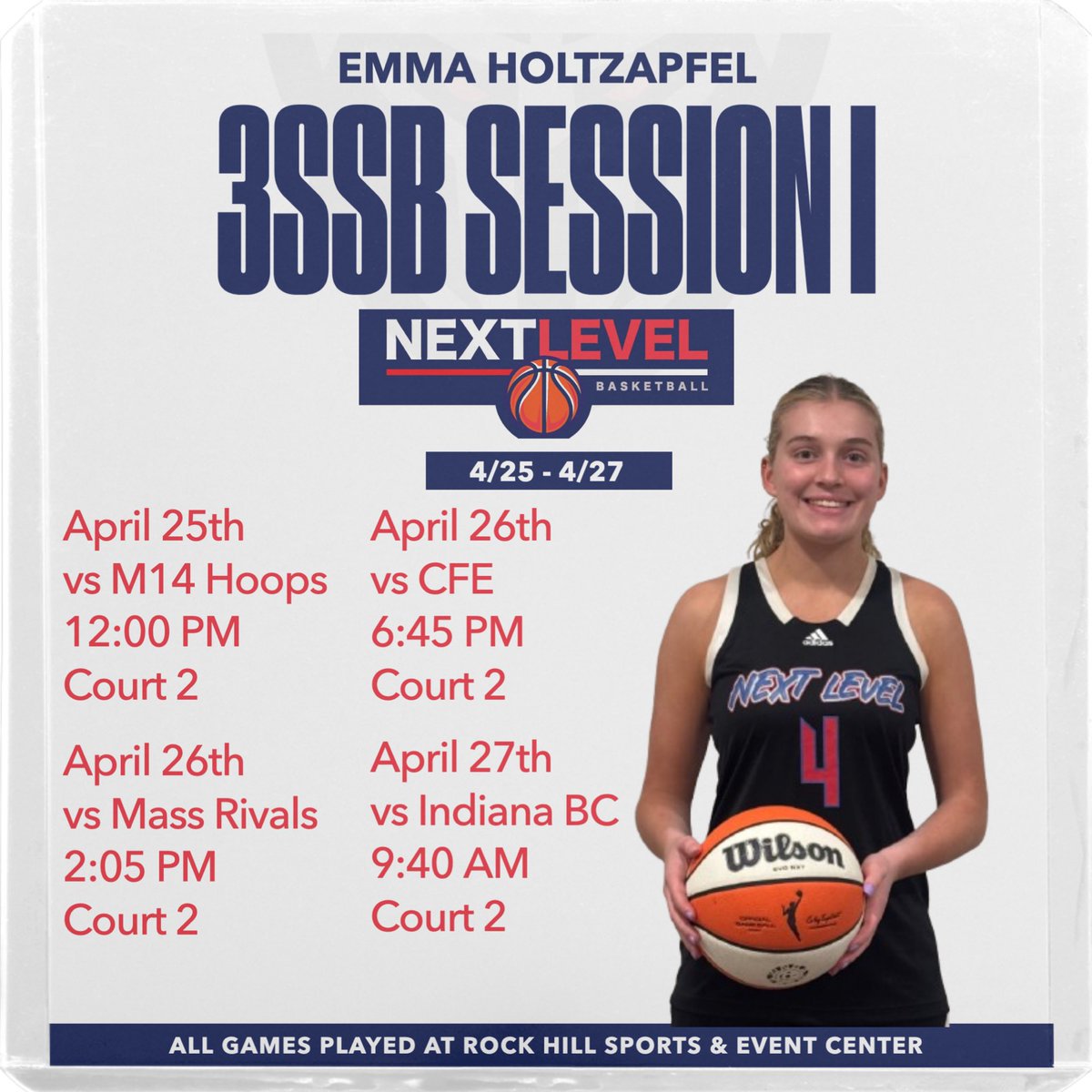 Emma Holtzapfel (@emmaholtzapfel) on Twitter photo Looking forward to this weekend in Rock Hill! Let’s go! 💪💪
<a href="/NDA_athletics/">NDA Pandas Athletics</a> <a href="/NextLevelNKY/">Next Level Girls Basketball</a> <a href="/3SSBGCircuit/">3Stripes Select Basketball Girls Circuit</a> <a href="/PGHKentucky/">Prep Girls Hoops Kentucky</a> <a href="/alyxwhite_/">Alyx White</a> <a href="/PGHAkeem/">Akeem Webb</a> <a href="/JrAllStarKY/">Kentucky Jr. All-Star GBB</a> <a href="/riseupsports1/">Rise Up Sports Media</a> Looking forward to this weekend in Rock Hill! Let’s go! 💪💪
<a href="/NDA_athletics/">NDA Pandas Athletics</a> <a href="/NextLevelNKY/">Next Level Girls Basketball</a> <a href="/3SSBGCircuit/">3Stripes Select Basketball Girls Circuit</a> <a href="/PGHKentucky/">Prep Girls Hoops Kentucky</a> <a href="/alyxwhite_/">Alyx White</a> <a href="/PGHAkeem/">Akeem Webb</a> <a href="/JrAllStarKY/">Kentucky Jr. All-Star GBB</a> <a href="/riseupsports1/">Rise Up Sports Media</a>