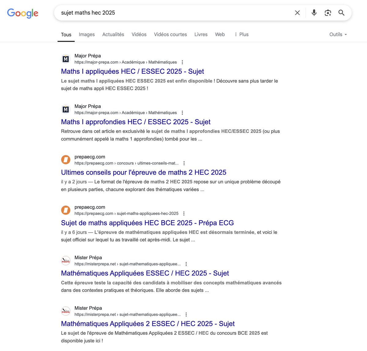 L'expérimentation SEO de <a href="/PrepaECG/">Prépa ECG</a> fonctionne parfaitement.

<a href="/MajorPrepa/">Major Prepa</a> domine fort logiquement les débats ! 

En revanche, on montre que des sites répliquant le playbook que j'avais créé avec Major-Prépa peuvent se dépasser aisément... en n'ayant que qques mois d'ancienneté.