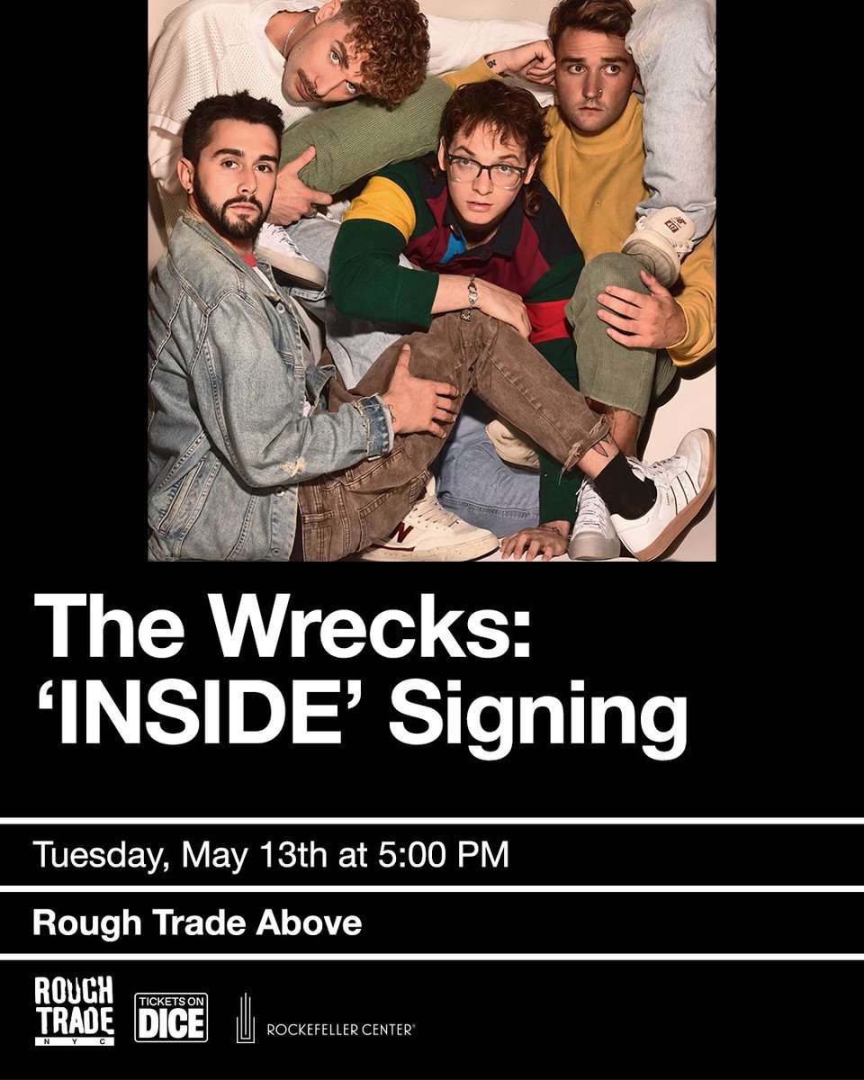 Rough Trade US (@roughtradeus) on Twitter photo EVENT ANNOUNCE
<a href="/WeAreTheWrecks/">The Wrecks</a> will be appearing in person at Rough Trade Above on Tuesday, May 13th at 5pm, for a signing celebrating their new EP 'INSIDE.'
RSVP: link.dice.fm/zc36e926a38b EVENT ANNOUNCE
<a href="/WeAreTheWrecks/">The Wrecks</a> will be appearing in person at Rough Trade Above on Tuesday, May 13th at 5pm, for a signing celebrating their new EP 'INSIDE.'
RSVP: link.dice.fm/zc36e926a38b