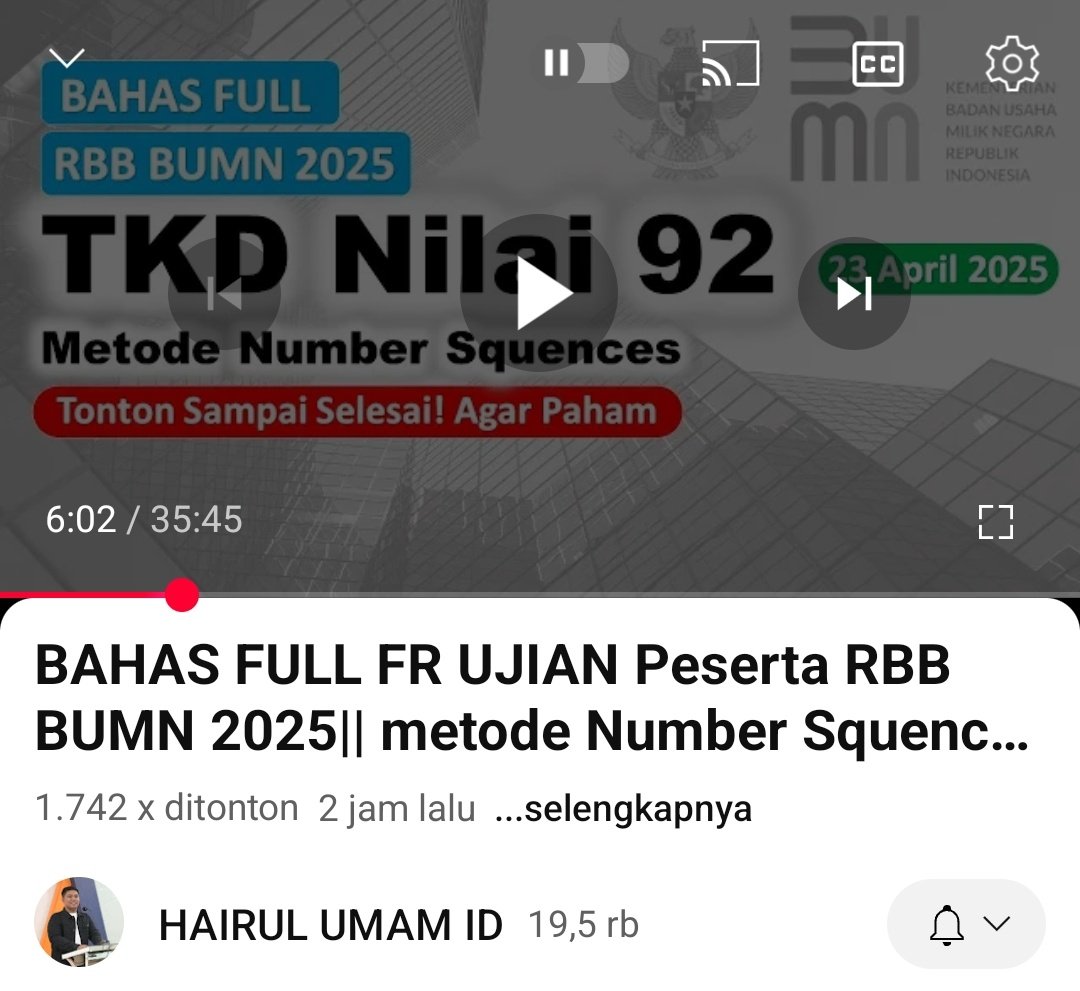 avcnnnn's tweet image. Buat yg lagi belajar rbb bumn kayak number sequance coba deh nonton video yg ini, penjelasannya lengkap bgt dan ada tips ngerjain cepet, contoh soal banyak + ngajarnya ga banyak babibu langsung to the point.
Sayang ajaa penjelasannya bagus tp subscriber sama viewnya masih dikit.