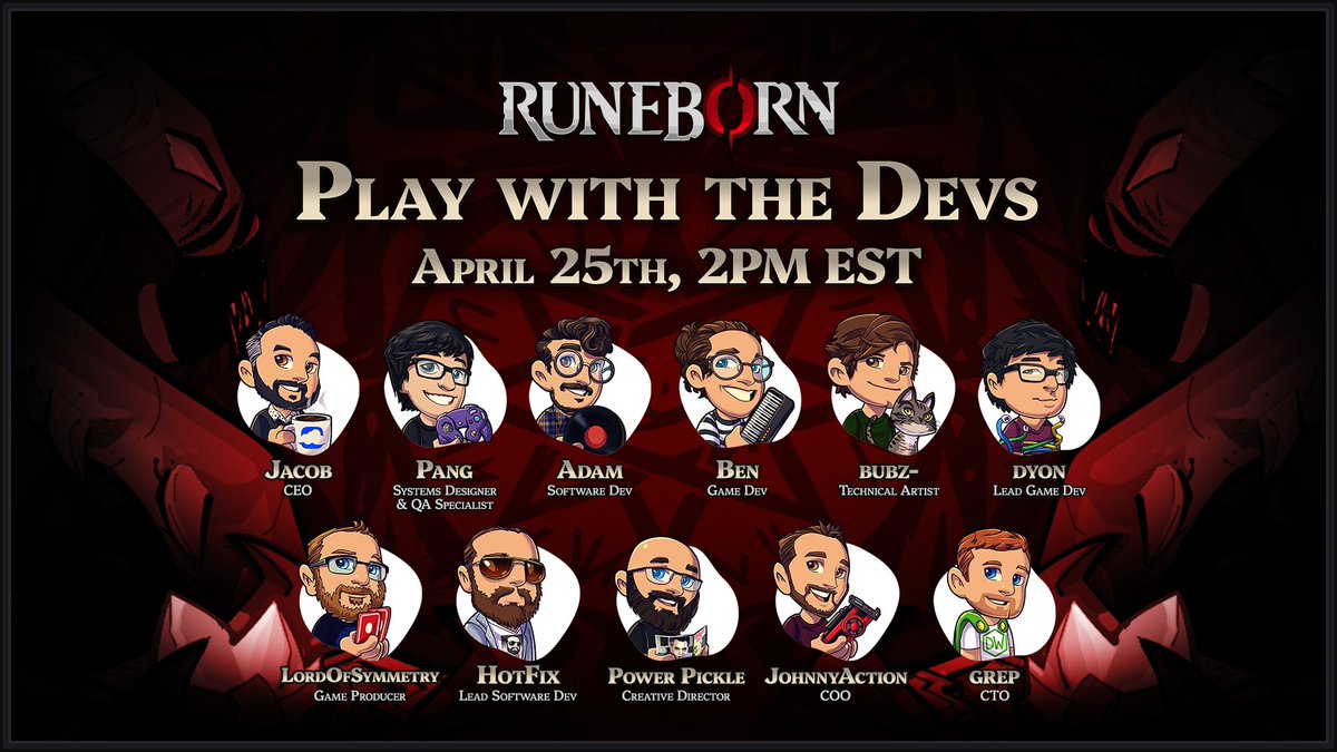 The crew’s ready for another Friday #GameNight! 🎮

Join us at 2 PM EST for “Play with the Devs.” Get an Early Access sneak peek of #Runeborn and ask us anything! 🎰

Catch us in our Discord server and don’t forget to bring your questions 👉 bit.ly/runeborndiscord

#roguelike