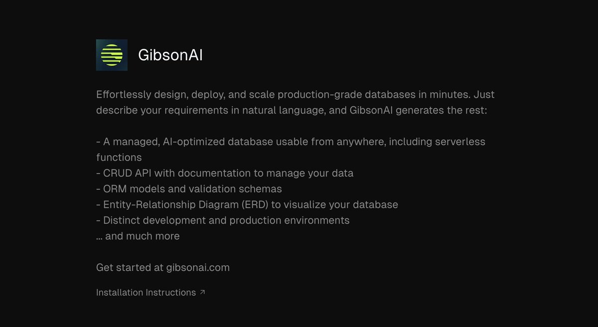 New MCP listed, <a href="/heygibsonai/">GibsonAI</a> AI-Powered Cloud Database