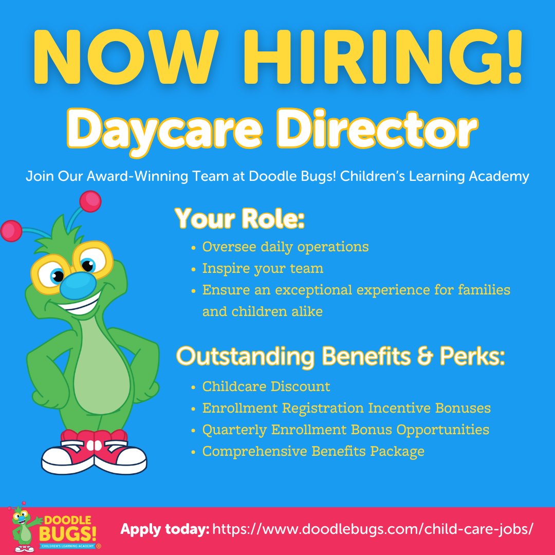 We're on a mission to create a community of Happy Children, Happy Parents, and Happy Teachers—and we’re looking for a passionate, dynamic leader to help us make it happen! 💙 💚 
📍 Now hiring at our Penfield and Greece, NY centers.
👉 Apply today: doodlebugs.com/job-adder/?reg…