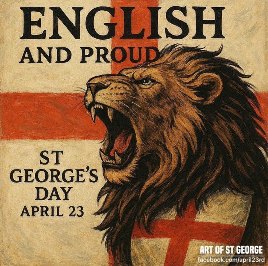 🏴󠁧󠁢󠁥󠁮󠁧󠁿
This is my flag.
This is your flag.
This is OUR flag.

God bless England and the Cross of St George - which unites us all to proudly call this civilisational nation home.
Be proud of this England of ours, this green and pleasant land, this #ForceForGood

Happy #StGeorgesDay!