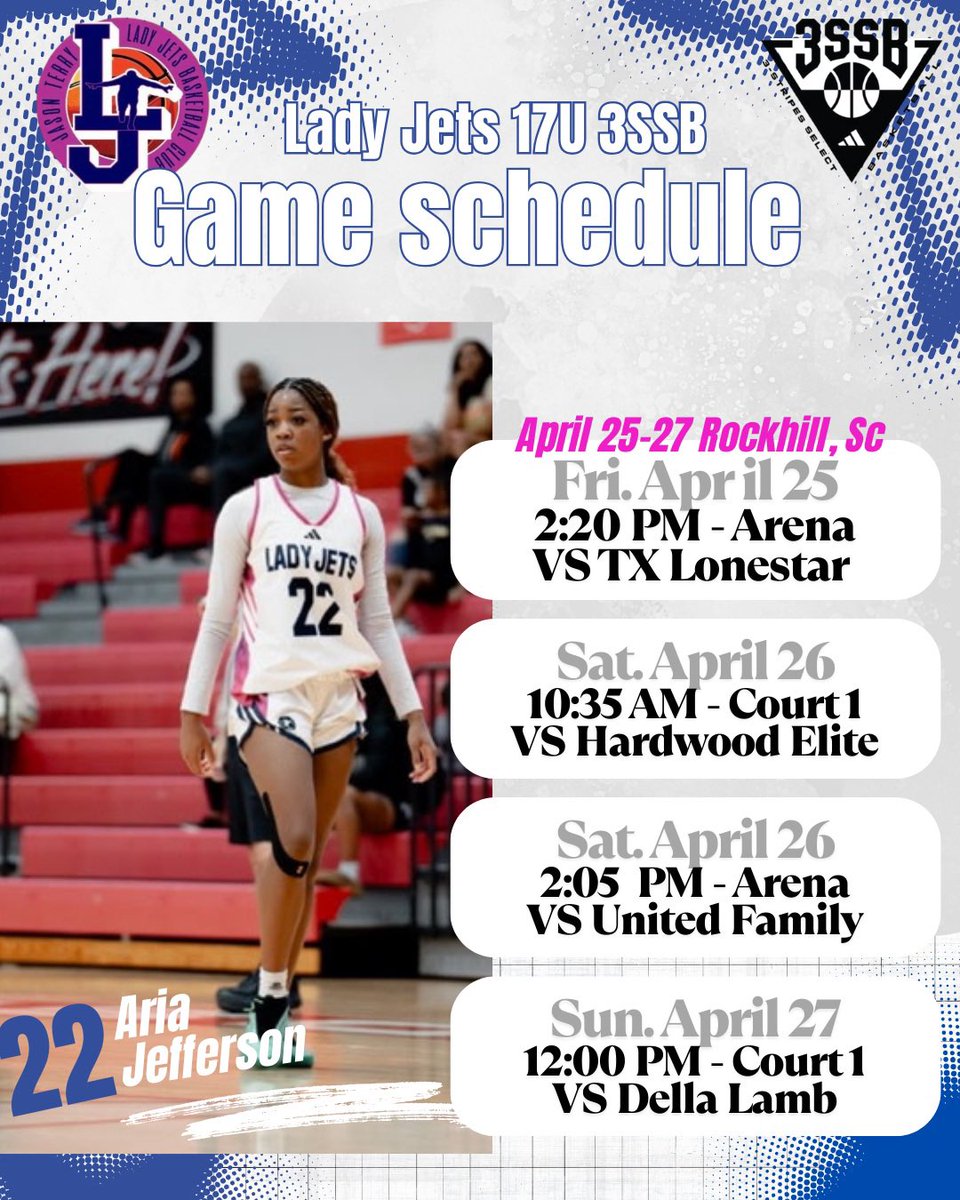 Excited for the first live period of the summer!! Let’s get it✈️! 
<a href="/3SSBGCircuit/">3Stripes Select Basketball Girls Circuit</a> <a href="/LadyJetsElite/">Lady Jets Elite</a>