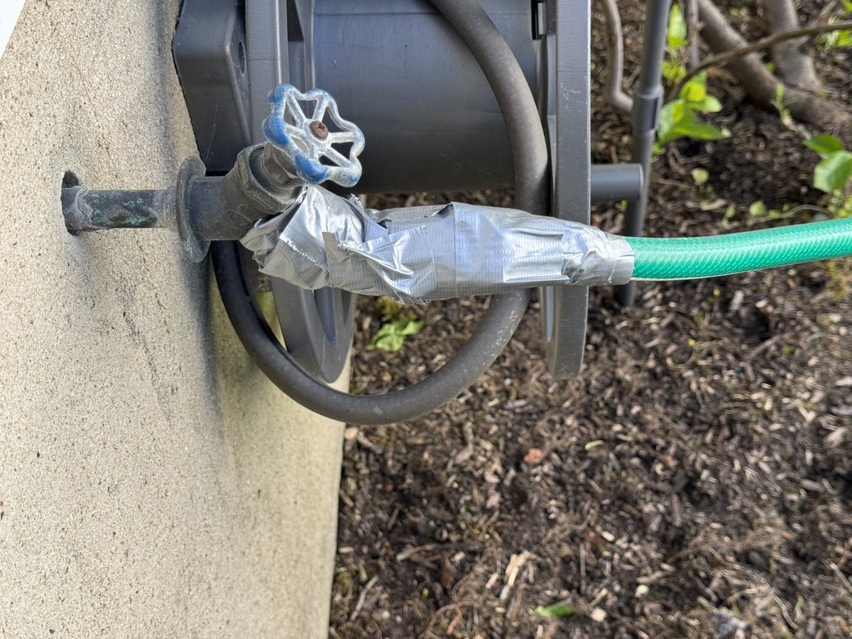 I should just post dumb things I see at customer’s houses 🤦‍♂️ As a bonus it was wrapped under the duct tape with teflon as well, and the other end was taped to the lawn sprinkler 🫣
