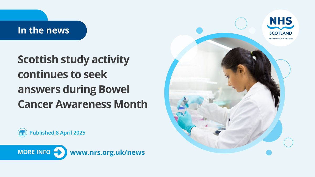 Bowel Cancer Awareness Month (1-30 April) is encouraging the sharing of experiences and symptoms — with Scotland’s researchers supporting the drive for treatments through diverse trials. #PassItOn

Read the full story 🔗 nhsresearchscotland.org.uk/news/scottish-…