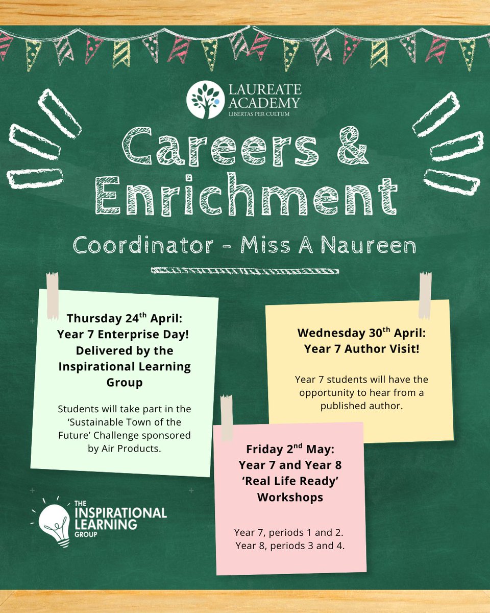 Laureate Academy (@academylaureate) on Twitter photo π New Careers Bulletin! πβ¨Here are the exciting opportunities coming up for Year 7 & Year 8 next week! πΌπ
π
24 Apr β Y7 Enterprise Day <a href="/TILG_UK/">The Inspirational Learning Group</a>
π
30 Apr β Y7 Author Visit βοΈ
π
2 May β Real Life Ready Workshops for Y7 & Y8 π New Careers Bulletin! πβ¨Here are the exciting opportunities coming up for Year 7 & Year 8 next week! πΌπ
π
24 Apr β Y7 Enterprise Day <a href="/TILG_UK/">The Inspirational Learning Group</a>
π
30 Apr β Y7 Author Visit βοΈ
π
2 May β Real Life Ready Workshops for Y7 & Y8