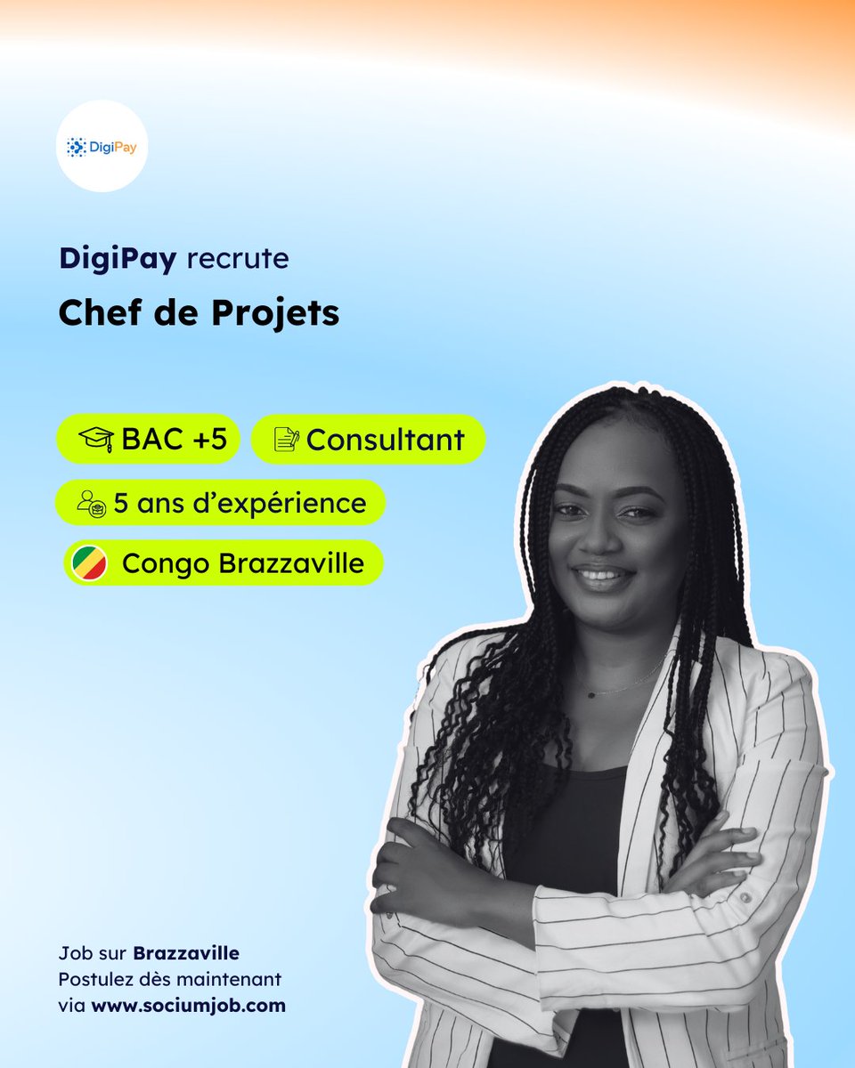 📍DigiPay recrute en ce moment

- Responsable de la conformité 
- Chef de projets
- Chef de Produits

👉 shorturl.at/NHfNm

#congo #Brazzaville #Emploi