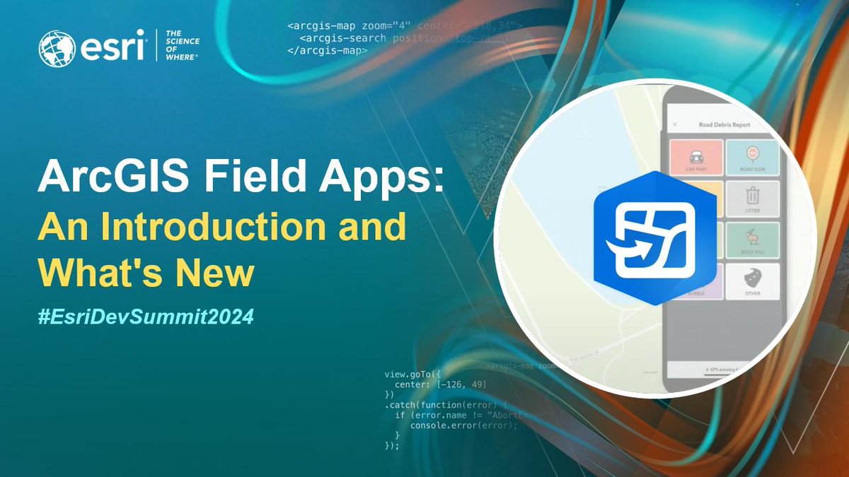 From map design and routing to rapid data capture and survey analytics—learn how Field Maps, Navigator, QuickCapture, Survey123, and Workforce work together to empower your field workflows.

📽 Watch now: ow.ly/HLEK50VGmpC

#ArcGIS #GIS #FieldOps #EsriDevSummit2024