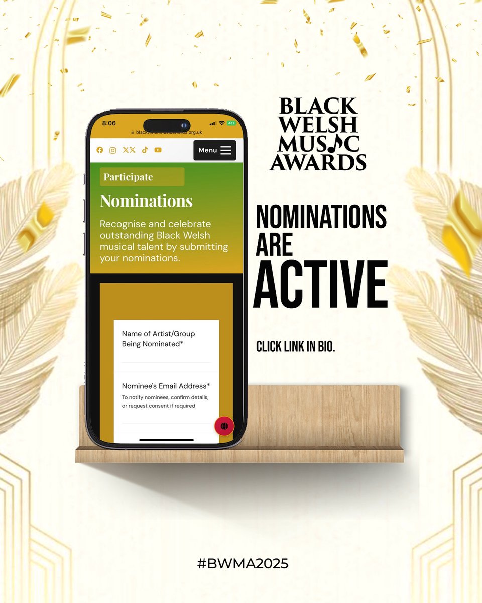 🔥 "Time to spotlight the brilliance! 🎤 Nominate your favourite Black Welsh artists and groups for #BWMA2025 🏆. Let’s make sure their talent gets the recognition it deserves. ⚡ Link in bio to submit!"
 #BlackWelshMusic #NominateNow #CelebrateExcellence
.