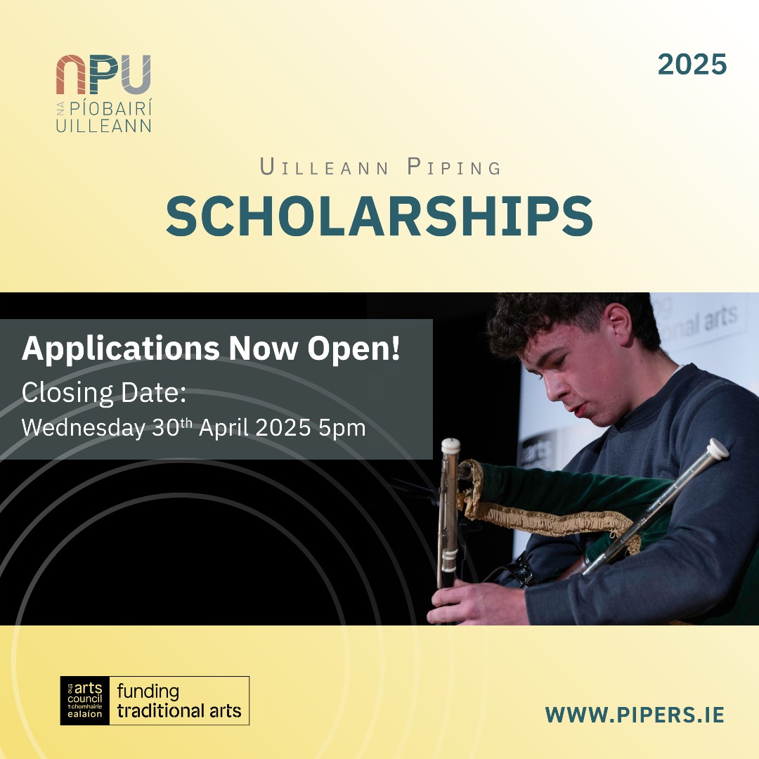 Na Píobairí Uilleann (@napiobairi) on Twitter photo Only one week left to apply for a Piping Scholarship 2025!
Closing date: 5pm Wednesday 30th April 2025
Full details: loom.ly/jTV56fo
#napiobairi #uilleann #sharingthesound <a href="/artscouncil_ie/">The Arts Council / An Chomhairle Ealaíon</a> Only one week left to apply for a Piping Scholarship 2025!
Closing date: 5pm Wednesday 30th April 2025
Full details: loom.ly/jTV56fo
#napiobairi #uilleann #sharingthesound <a href="/artscouncil_ie/">The Arts Council / An Chomhairle Ealaíon</a>