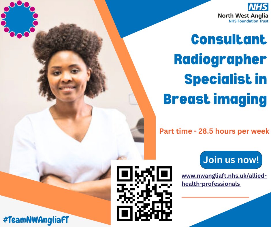 🚨 We're Hiring! 🚨Join our team <a href="/PboroCityHosp/">Pboro City Hospital</a> as a Consultant Radiographer - #BreastImaging! 🩺
🔹 Part-time (28.5 hrs/week)
🔹DCR/BSc in Diagnostic, Postgrad in Mammography, HCPC registered
Apply now! tinyurl.com/43tb4c22
#RadiographerJobs #NWAngliaFT <a href="/NHS_Jobs/">NHS Jobs</a>