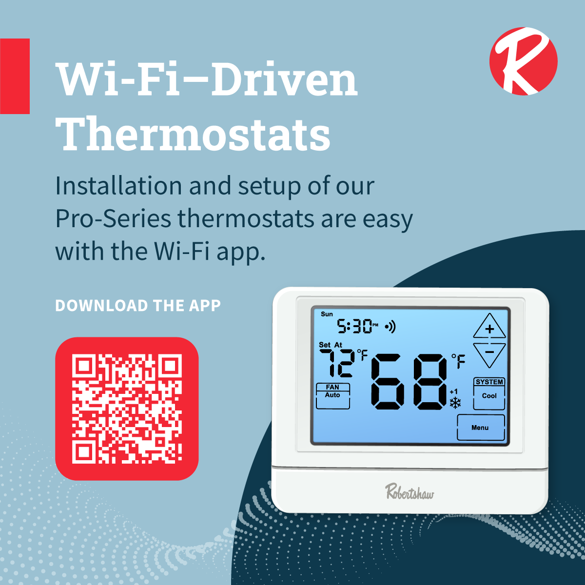 The Robertshaw Thermostats app makes installing &amp; setting up our powerful, energy-efficient thermostats easy. Compatible with RS10420T &amp; RS10421T, it’s another reason why Robertshaw leads in innovation &amp; quality. Download via QR code. #Robertshaw #Innovation #EnergyEfficiency