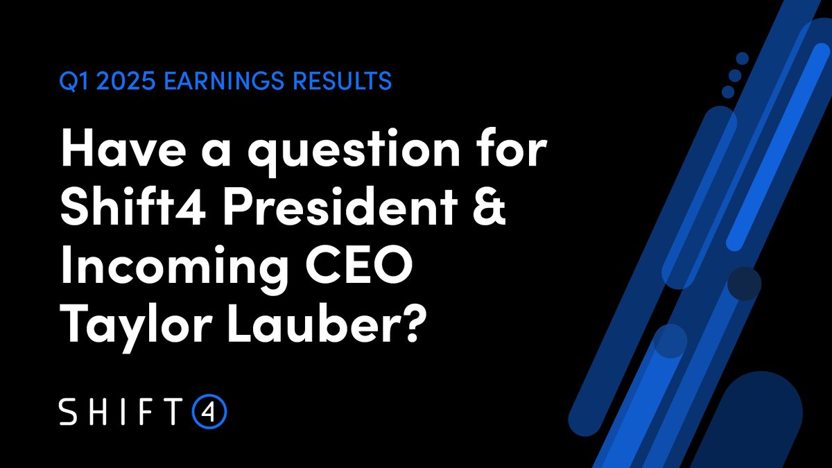 Shift4 (@shift4) on Twitter photo Have a question for Shift4 President & Incoming CEO Taylor Lauber?
Submit it to investors@shift4.com and he’ll pick one to answer live during the $FOUR Q1 2025 earnings call next Tuesday, April 29th at 8:30 am ET.
We’ll be simulcasting live right here on X, so be sure to tune Have a question for Shift4 President & Incoming CEO Taylor Lauber?
Submit it to investors@shift4.com and he’ll pick one to answer live during the $FOUR Q1 2025 earnings call next Tuesday, April 29th at 8:30 am ET.
We’ll be simulcasting live right here on X, so be sure to tune