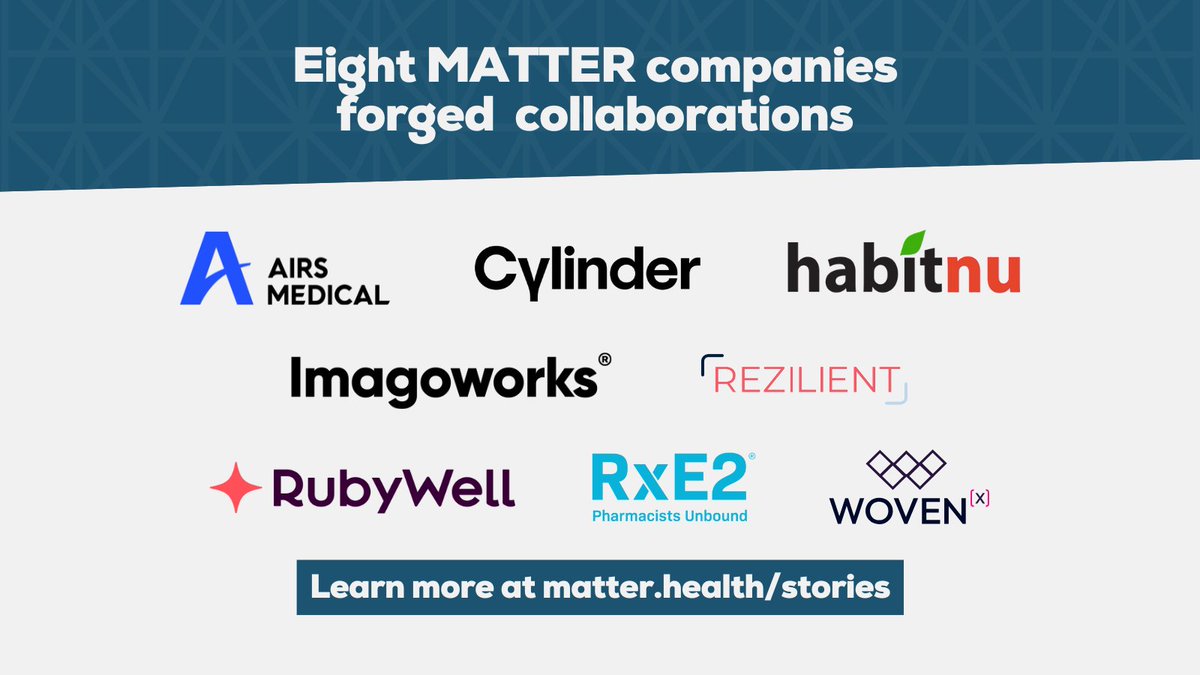 🤝 Eight MATTER companies recently announced impactful partnerships advancing their solutions, delivering care and creating change.

🎉Congratulations to each of the companies!

👇Learn more about each collaboration here: bit.ly/3GdNhYf
