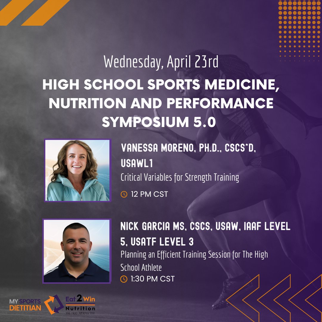 Join Vanessa Moreno, Ph.D., CSCS*D, USAWL1 at 12 pm CST to learn about critical variables for strength training. Then, stick around for Nick Garcia's session on planning an efficient training session for the high school athlete at 1:30 pm CST. 
zurl.co/N51ub