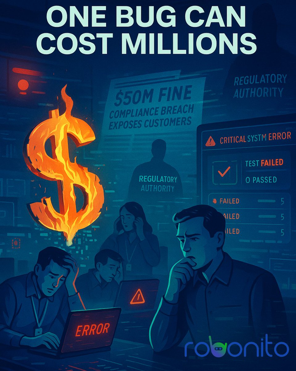 RobonitoRPA's tweet photo. 🚨 Barclays paid £7.5M for a single bug.
What should’ve been a routine update turned into a full-blown FinTech fiasco:

❌ Users locked out
💸 Payments failed
📉 Trust shattered

 All from one QA miss.
We built Robonito to stop this.
🔗 https://t.co/dtT0nNHdjQ

#FinTech #QA #AI https://t.co/6z95jQxb32