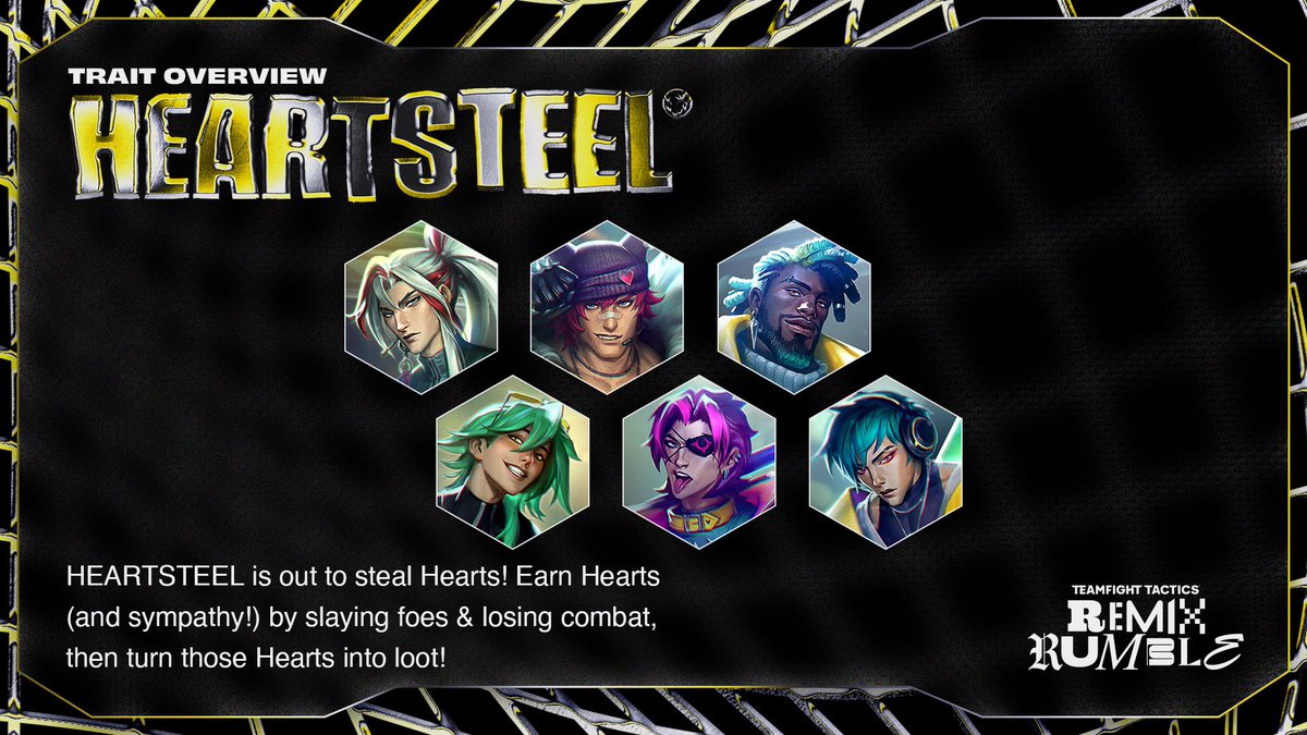 TFT's tweet photo. The fight for the spotlight begins...again! K/DA, Pentakill, True Damage, HEARTSTEEL, and more return in the Remix Rumble set revival on May 14. https://t.co/5WegHB2zJx