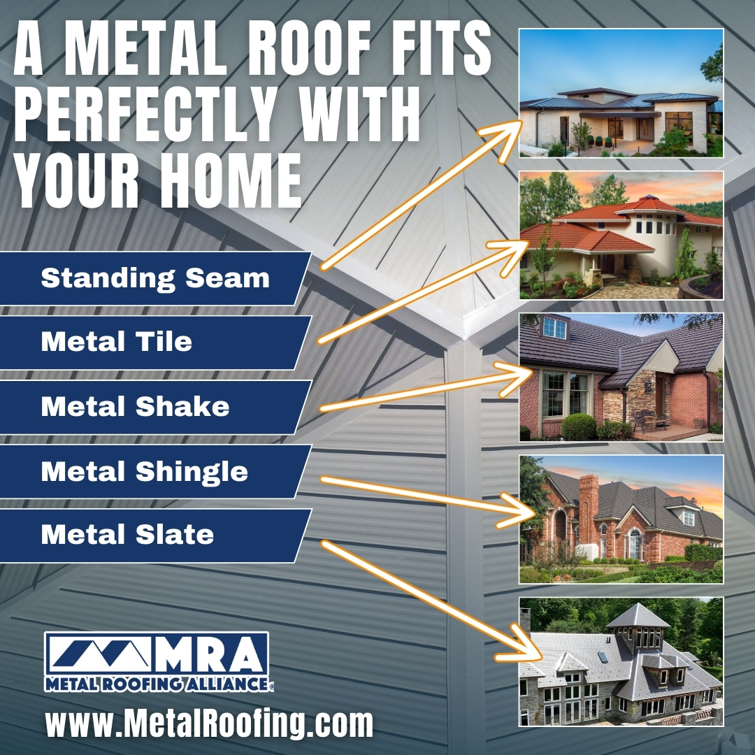 Think metal roofing only comes in one look? Think again. 👀🏡

From sleek standing seam to classic shake, timeless tile, realistic slate, or traditional shingles — there’s a metal roof to match any home and every aesthetic!

#metalroofing #metalroof #roofing #residentialroofing