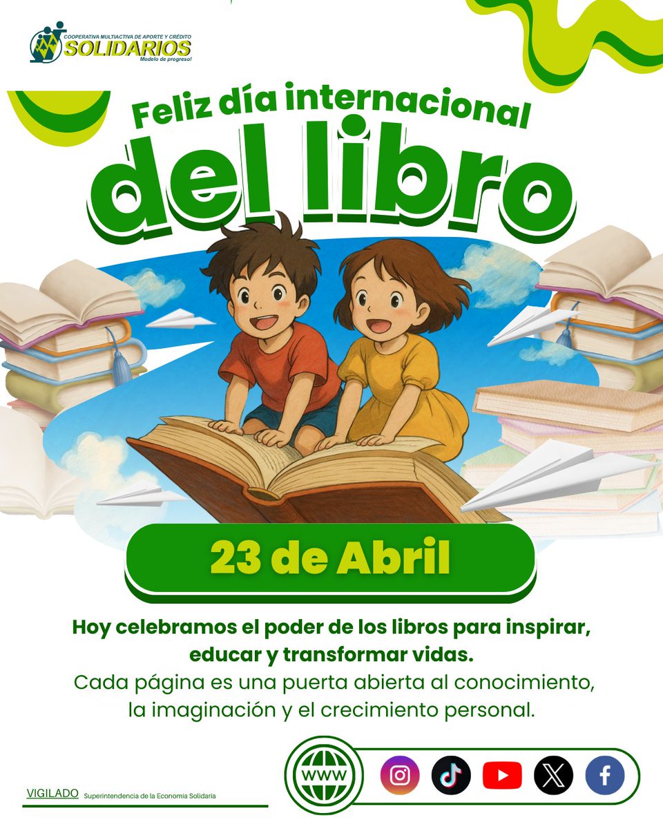 CoopSolidarios's tweet photo. 📚✨ Hoy celebramos a los grandes protagonistas del conocimiento y la imaginación: los libros.
Una historia, una idea, una inspiración... todo puede comenzar con una página.💚 https://t.co/zofRT9yELL