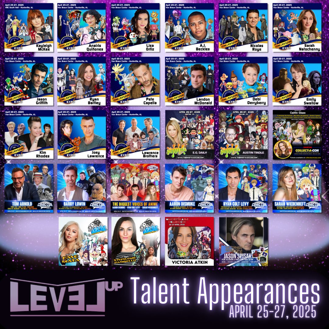 Level Up is going wild this weekend!
Look at this crazy lineup hitting events April 25-27, 2025 — anime stars, TV legends, and so much more.
Can’t wait to see everyone there!