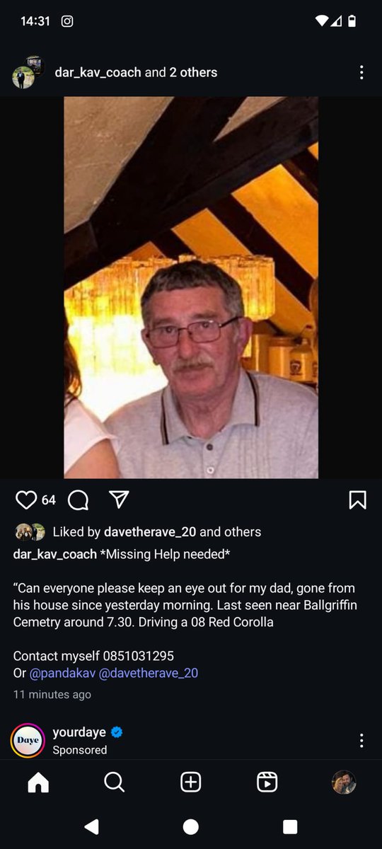 DaveTheRave (@davetheravekav) on Twitter photo <a href="/maccaomhanaigh/">Aindriú MacCaomhánaigh</a>
If everyone could retweeet this please. Last seen yesterday around Ballgriffin Cemetary.
Driving a red 08 Carolla <a href="/maccaomhanaigh/">Aindriú MacCaomhánaigh</a>
If everyone could retweeet this please. Last seen yesterday around Ballgriffin Cemetary.
Driving a red 08 Carolla