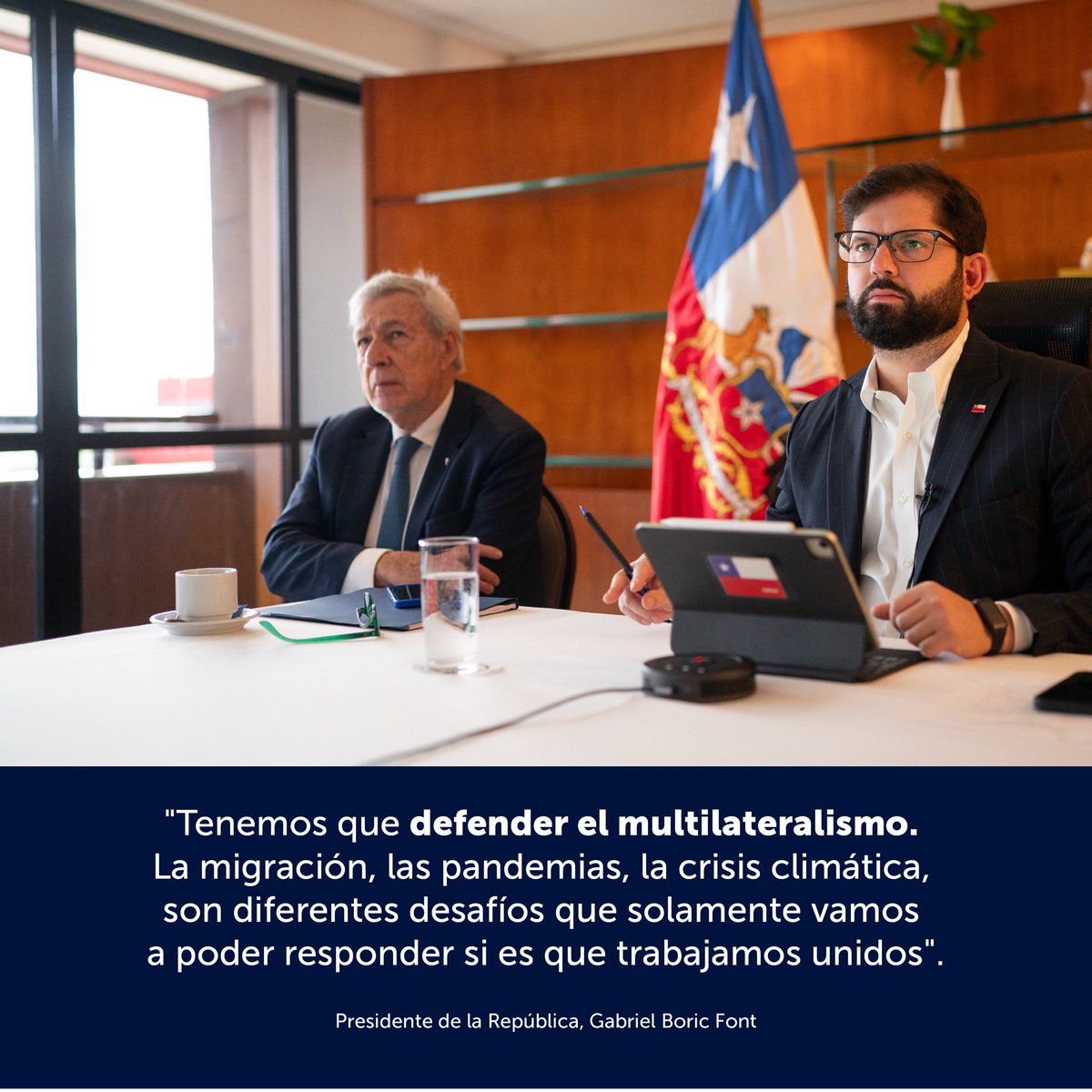 El Presidente de la República, Gabriel Boric Font, participó esta mañana de  una reunión virtual de alto nivel sobre cambio climático y transición justa, convocada por el Secretario General de Naciones Unidas, António Guterres, y el Presidente de la República Federativa de