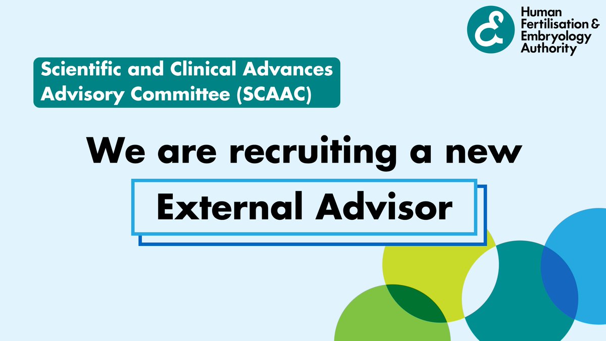 The HFEA’s Scientific &amp; Clinical Advances Advisory Committee considers advances in science and clinical practice.

We are looking to appoint a new SCAAC External Adviser with expertise in AI/big data, automation/robotics, or biostatistics.

Read more: bit.ly/HFEAJobVacanci…