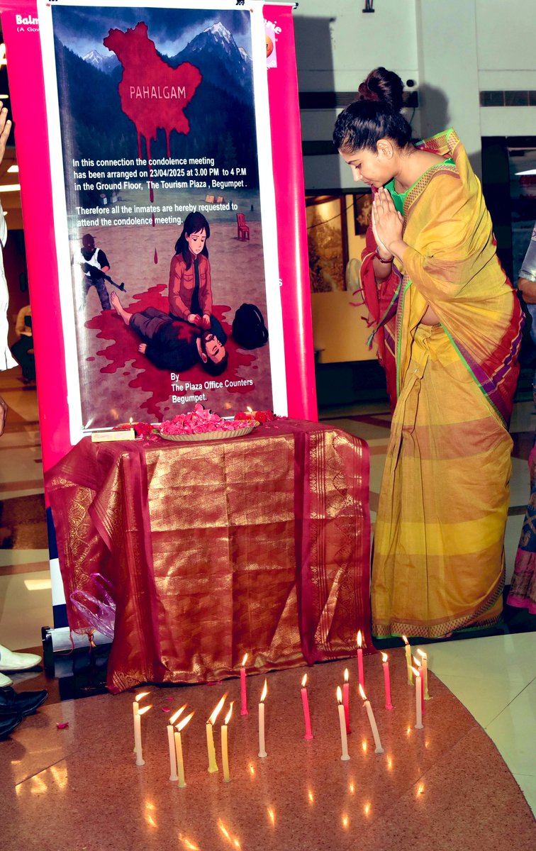 #PahalgamTerroristAttack 
We stand united in our pain 🇮🇳Condolences to all the families who lost their loved ones, in this dastardly attack.
Tourism Plaza, Hyderabad.
#Telangana