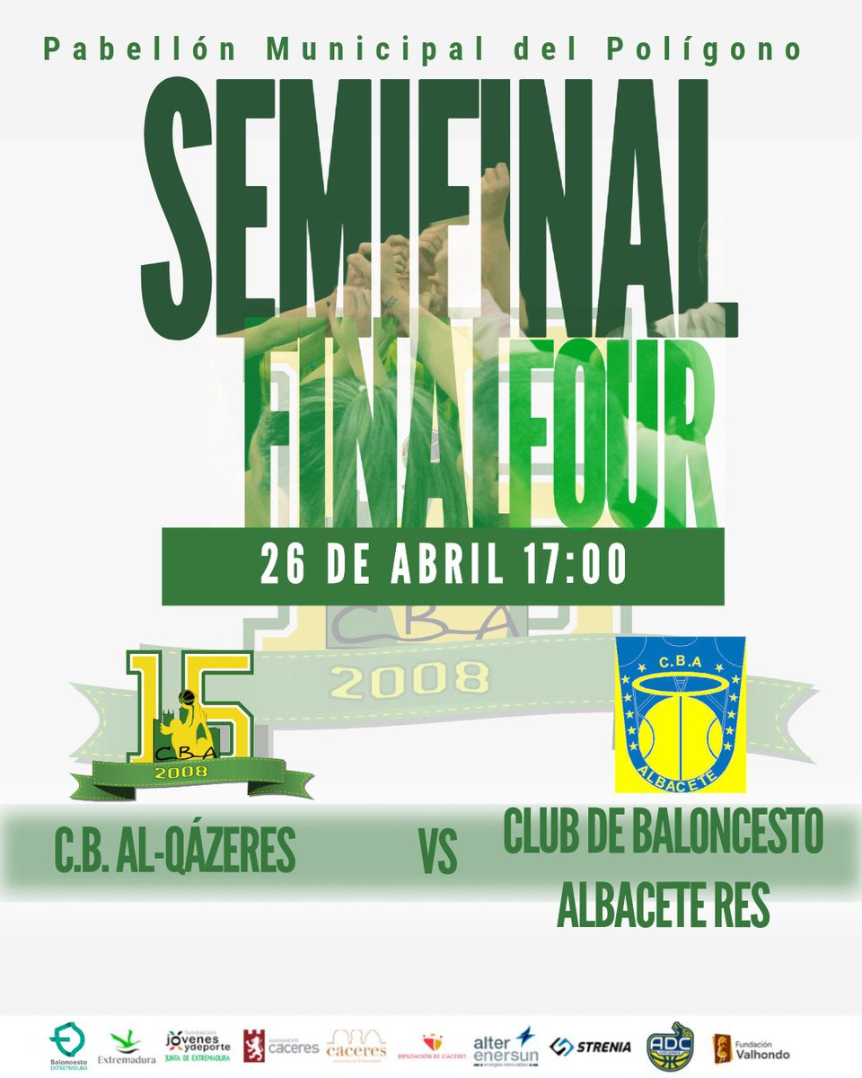 𝐒𝐄𝐌𝐈𝐅𝐈𝐍𝐀𝐋 𝟏ª 𝐃𝐢𝐯. 𝐍𝐚𝐜𝐢𝐨𝐧𝐚𝐥 𝐅𝐞𝐦𝐞𝐧𝐢𝐧𝐨| 🏀

CB AL-QÁZERES 🆚 <a href="/CBAlbacete/">CLUB BALONCESTO ALBACETE</a> 
📅 Sábado 26 de Abril 
🕕 17:00
📍 Pabellón Municipal del Polígono (Toledo)

💚💛🏀🩷

#LigaRibéSalat #SomosCantera #SomosFamilia