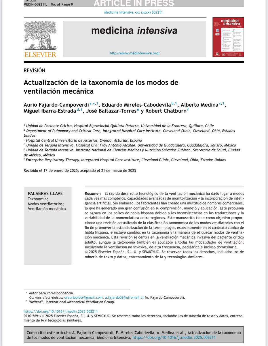Actualización en la taxonomía de los modos ventilatorios de ventilación mecánica. 

Cambios mínimos pero al menos en español lo que facilita su entendimiento

🔗 sciencedirect.com/science/articl…