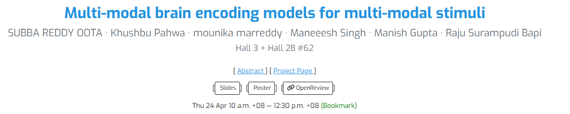 subbareddy300's tweet photo. @khushbu_pahwa and I will be at #ICLR2025 from April 24-28 @Singapore!

Feel free to reach out if you want to chat about Insights from Multi-Modal and Instruction-Tuned MLLMs and Brain Alignment!

Visit our poster1, #62, at Hall 3 + Hall 2B on Thursday, April 24th, from 10.00 AM to 12:30 PM SST