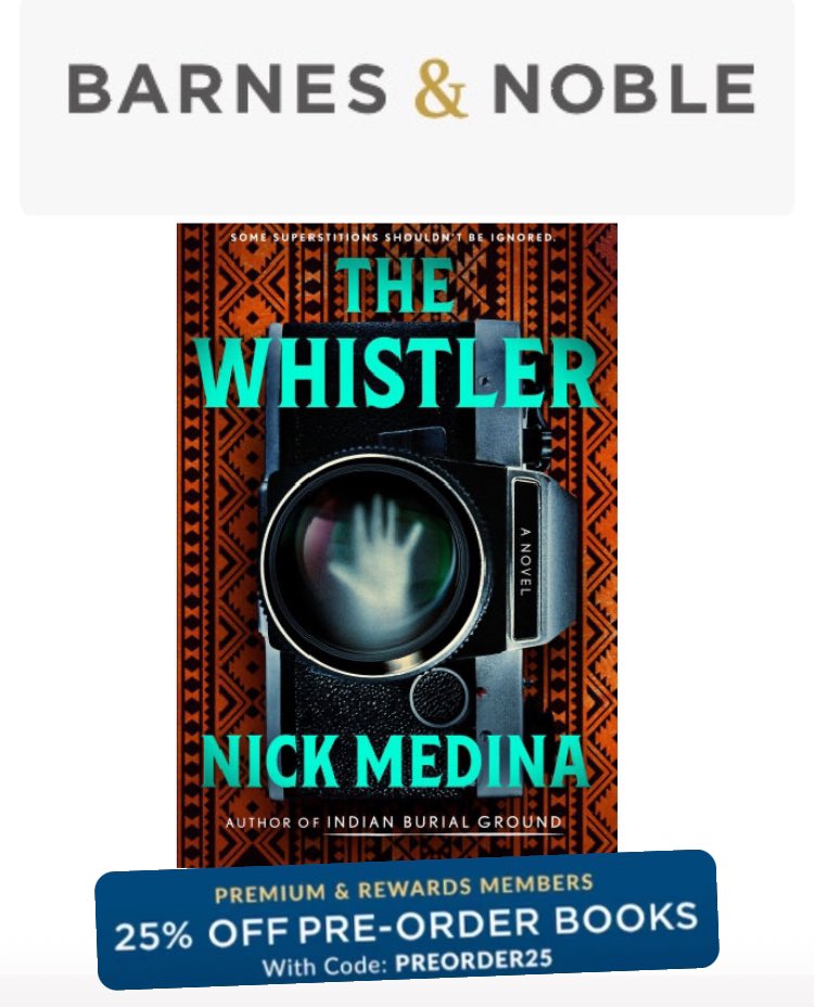 MedinaNick's tweet image. If you preorder THE WHISTLER from @BNBuzz between now & 4/25/25, you’ll get 25% OFF as a B&N Rewards member (it’s free to join). If you’re a B&N Premium member, you’ll get an additional 10% off! Use promo code PREORDER25.
Many thanks!
PREORDER: barnesandnoble.com/w/the-whistler…