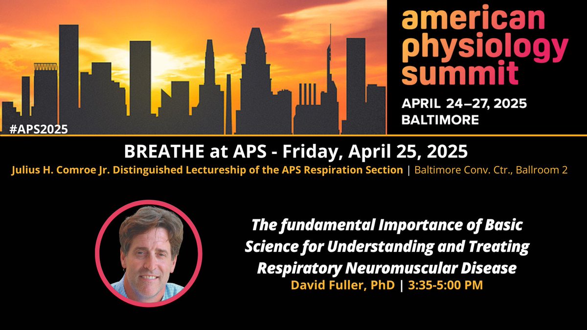 UF.BREATHE (@ufbreathe) on Twitter photo The #APS2025 Julius H. Comroe Jr. Distinguished Lectureship of the <a href="/APSRespiration/">APS Respiration Section</a> goes to BREATHE Assoc. Director, <a href="/spinalphrenic/">Dave Fuller</a>! This prestigious award is given annually to a member who has made significant contributions to respiration research & the society. Congrats!👏🥳 The #APS2025 Julius H. Comroe Jr. Distinguished Lectureship of the <a href="/APSRespiration/">APS Respiration Section</a> goes to BREATHE Assoc. Director, <a href="/spinalphrenic/">Dave Fuller</a>! This prestigious award is given annually to a member who has made significant contributions to respiration research & the society. Congrats!👏🥳