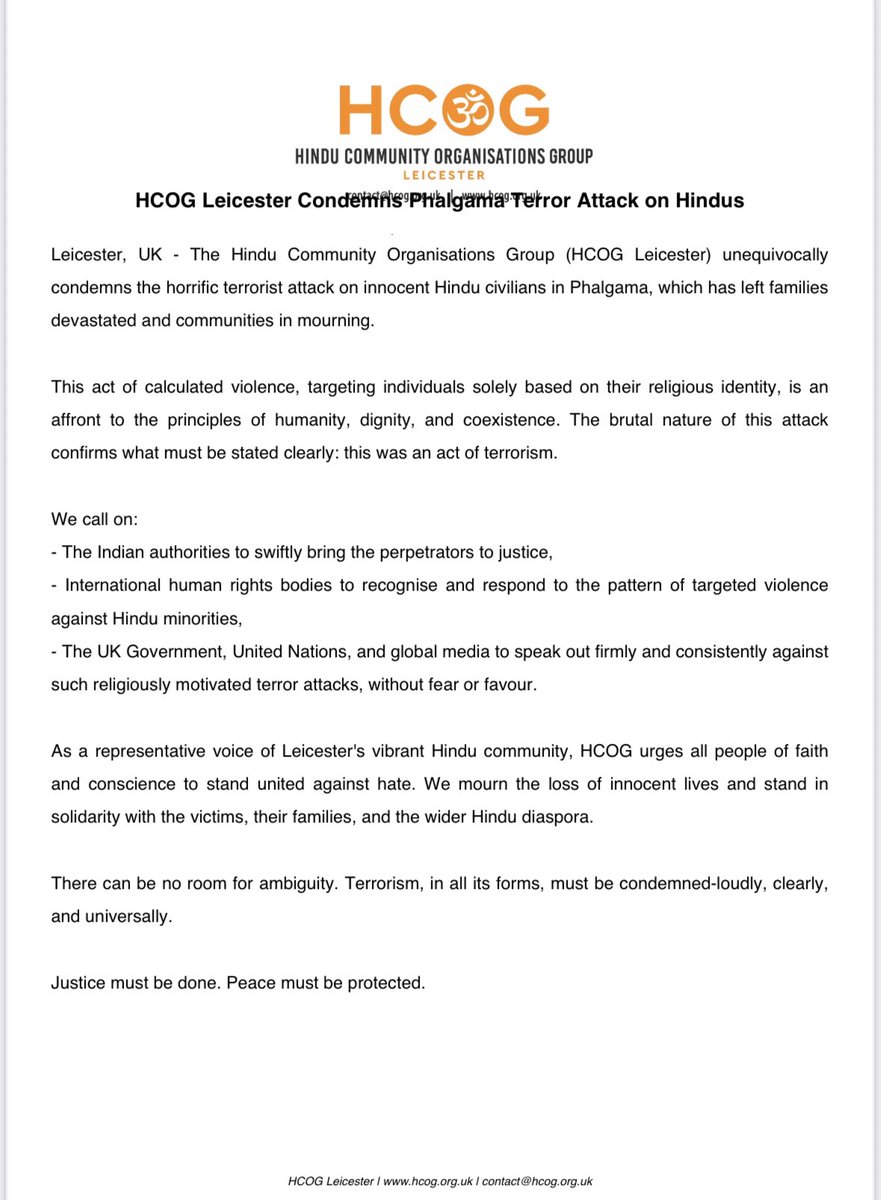 HCOG_UK's tweet photo. HCOG condemns #PahalgamTerroristAttack https://t.co/zVhvpzfNgs