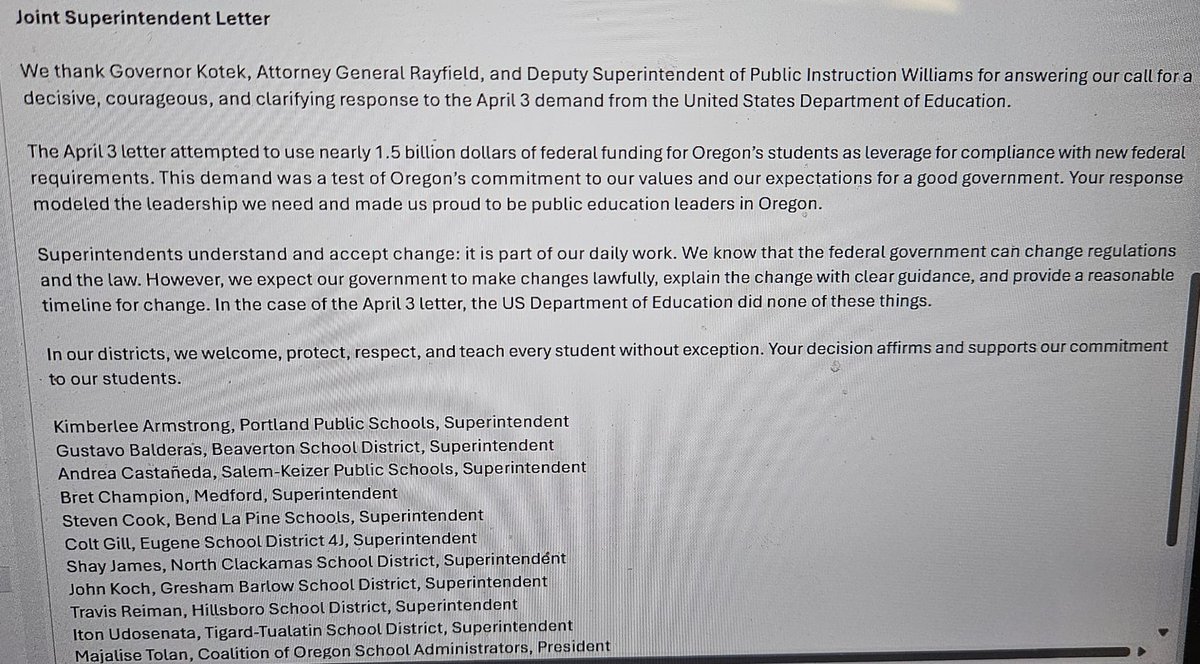 Libs of TikTok (@libsoftiktok) on Twitter photo BREAKING: Nearly a dozen school districts in Oregon penned a letter stating that they will NOT follow federal law to eliminate DEI and general ideology in order to receive federal funding.
DEFUND ALL THESE SCHOOLS IMMEDIATELY AND TEACH THEM A LESSON:
<a href="/PPSConnect/">Portland Public Schools</a>
<a href="/BeavertonSD/">Beaverton Schools</a> BREAKING: Nearly a dozen school districts in Oregon penned a letter stating that they will NOT follow federal law to eliminate DEI and general ideology in order to receive federal funding.
DEFUND ALL THESE SCHOOLS IMMEDIATELY AND TEACH THEM A LESSON:
<a href="/PPSConnect/">Portland Public Schools</a>
<a href="/BeavertonSD/">Beaverton Schools</a>