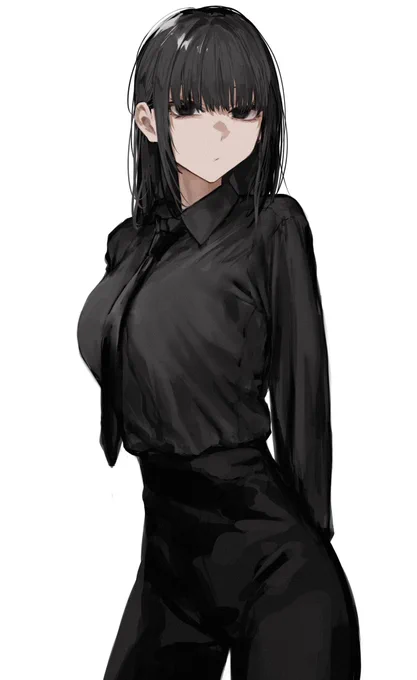 黒シャツ真っ黒目お姉さん 