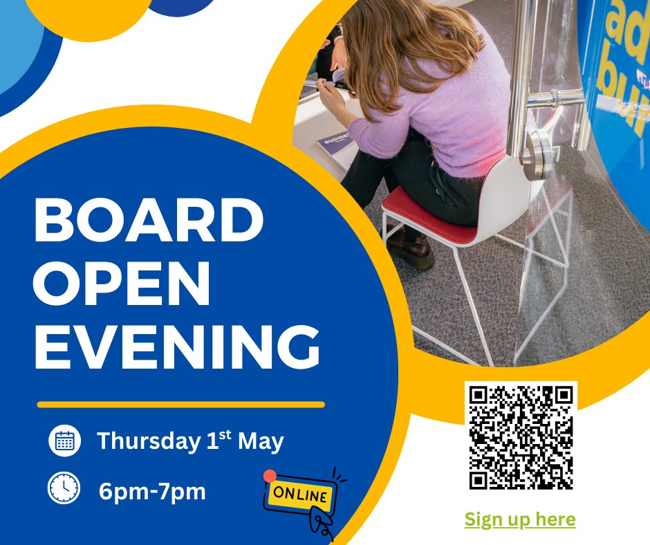 Online open board evening!
We are currently recruiting for new Board Members to join our Board of Management. If you are interested, we are hosting an online open evening that provides an opportunity to meet our current Board and find out more about the voluntary role.

Sign up