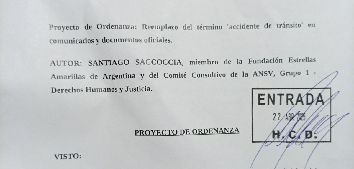 Ingresó el proyecto para reemplazar el término accidente por siniestro vial, incidente de tránsito ó hecho de tránsito, en todos los comunicados e informes de <a href="/MunicipioBahia/">Municipio Bahía Blanca</a> como así en el <a href="/HCD_BahiaBlanca/">HCD Bahía Blanca</a> . También se solicita a los medios locales sumarse a la iniciativa