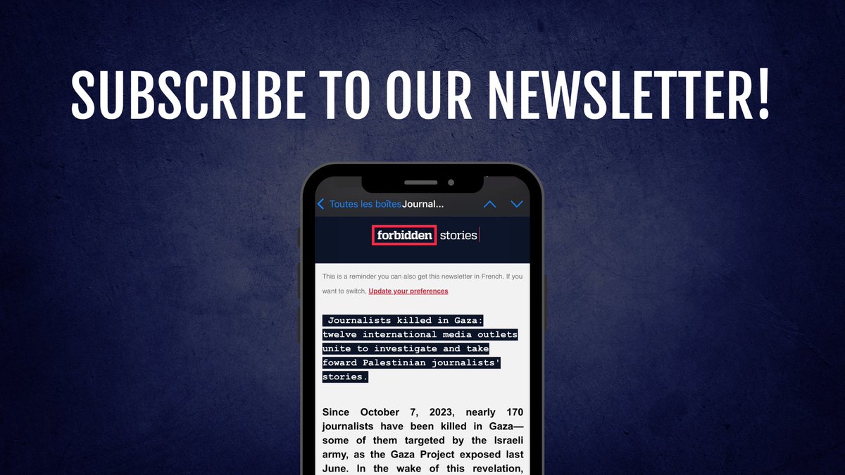Don't want to miss our next investigation? Suscribe to our newsletter to keep in touch with us!

👉 Subscribe now:
💥 In English:  forbiddenstories.org/newsletter/ 
💥 In French : forbiddenstories.org/fr/fr-newslett…