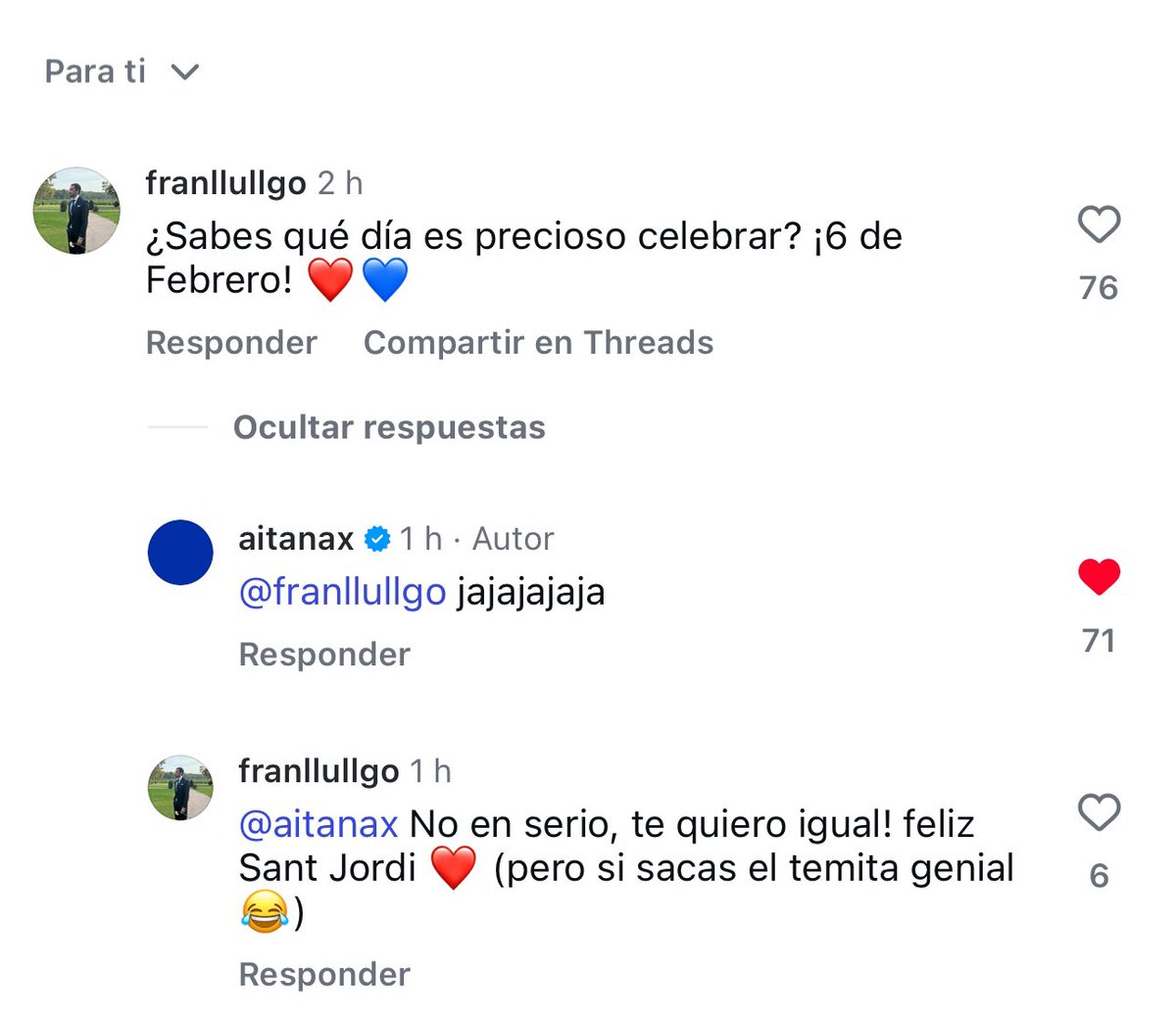 Siempre recordaré el día en que <a href="/Aitanax/">AITANA</a> y yo fuimos “panas”. 💙 #SantJordi2025 #6defebrero