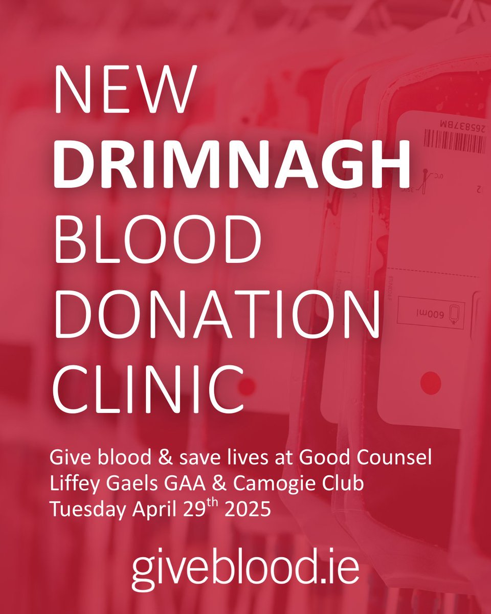 Giveblood (@giveblood_ie) on Twitter photo 📣 Calling blood donors in Dublin South Central! We are delighted to have a new venue on board in Drimnagh. Come along as support your community at Good Counsel Liffey Gaels GAA & Camogie Club next week!
<a href="/goodcounselgaa/">Good Counsel Liffey Gaels GAA & Camogie Club</a> #WeCountOnYou #GiveBlood 📣 Calling blood donors in Dublin South Central! We are delighted to have a new venue on board in Drimnagh. Come along as support your community at Good Counsel Liffey Gaels GAA & Camogie Club next week!
<a href="/goodcounselgaa/">Good Counsel Liffey Gaels GAA & Camogie Club</a> #WeCountOnYou #GiveBlood