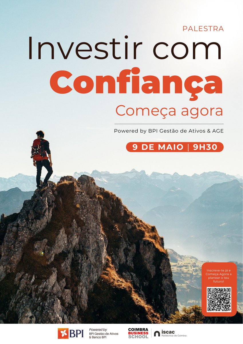 Palestra | Investir com Confiança – Começa agora
 by BPI Gestão de Ativos &amp; AGE

📍 Local: ISCAC
📅 Data: 9 de maio
🕒 Hora: 9h30

Inscreve-te já e Começa Agora a planear o teu futuro!
🔗 forms.office.com/e/sJBz3Gzyna

#InvestirComConfiança #LiteraciaFinanceira #TeuFuturoFinanceiro