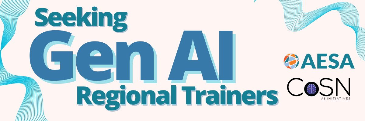 Want to lead the way in #GenAI for K-12? 🚀 <a href="/AESAnetwork/">AESA</a> &amp; <a href="/CoSN/">CoSN</a>, with <a href="/SETDA/">SETDA</a> + <a href="/AASAHQ/">AASA</a>, are growing the Regional Trainer network!
✅ Guide AI strategy
✅ Use the K-12 GenAI Maturity Tool
✅ Lead impactful trainings
Apply by May 2 👉cosn.org/trainer/
#EdTech #AIinEducation