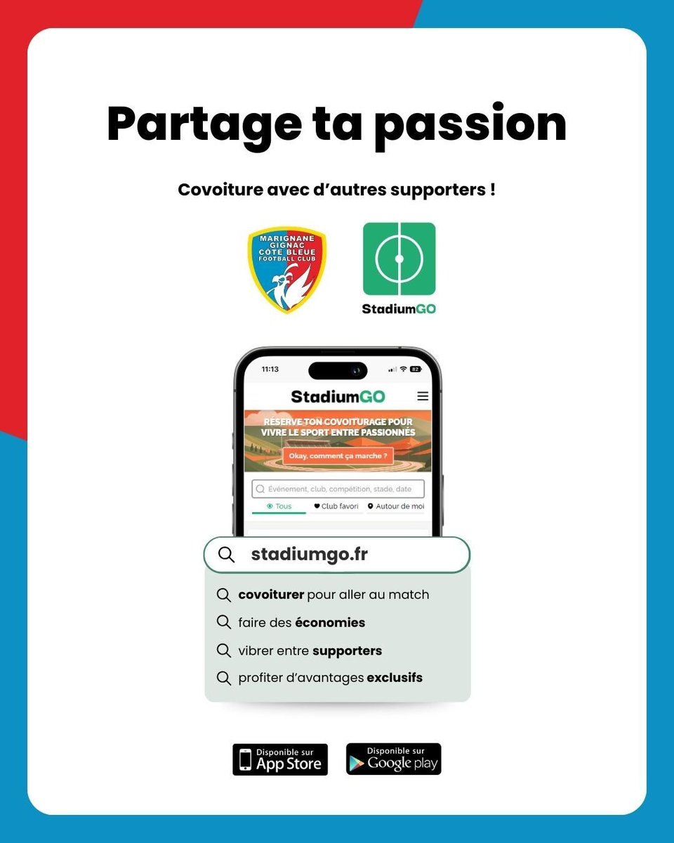 Marignane Gignac Cรดte bleue FC (@mgcb_officiel) on Twitter photo ๐ฃ ๐-๐ฏ ๐ฎ๐๐ฎ๐ป๐ ๐ ๐๐๐ ๐ ๐๐๐ฒฬ๐ฟ๐ฒ๐ !
Ce samedi, on vous attend nombreux au stade pour pousser notre รฉquipe lors de cette 27e journรฉe de championnat !
Et pour lโoccasion, on est ravis de vous prรฉsenter notre nouveau partenaire <a href="/stadiumgo/">StadiumGO</a> ! ๐
Grรขce ร leur ๐ฃ ๐-๐ฏ ๐ฎ๐๐ฎ๐ป๐ ๐ ๐๐๐ ๐ ๐๐๐ฒฬ๐ฟ๐ฒ๐ !
Ce samedi, on vous attend nombreux au stade pour pousser notre รฉquipe lors de cette 27e journรฉe de championnat !
Et pour lโoccasion, on est ravis de vous prรฉsenter notre nouveau partenaire <a href="/stadiumgo/">StadiumGO</a> ! ๐
Grรขce ร leur