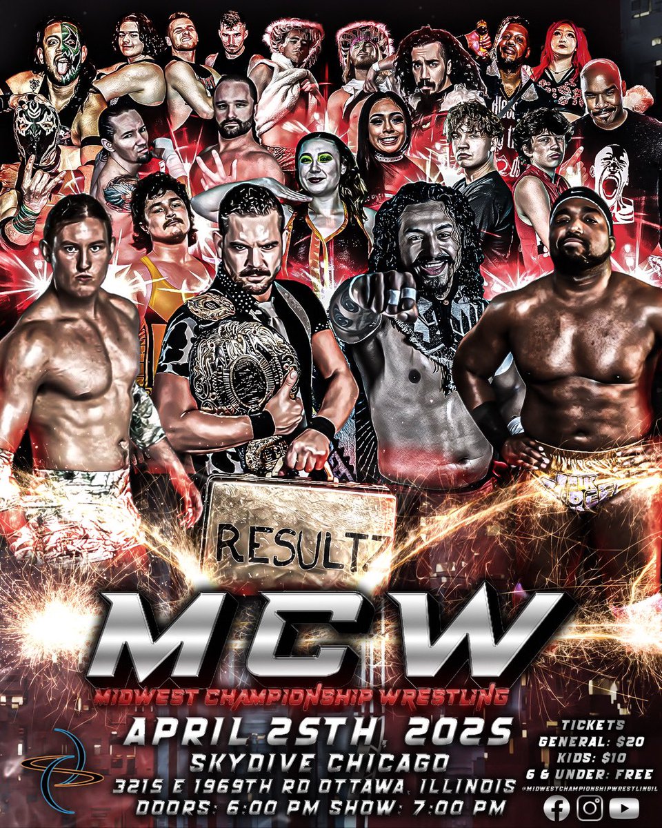 THIS FRIDAY🔥

Skydive Chicago - Ottawa, Illinois
3215 E 1969th Rd 
7PM 

#midwestchampionshipwrestlingil #youtube #instagram #tickets