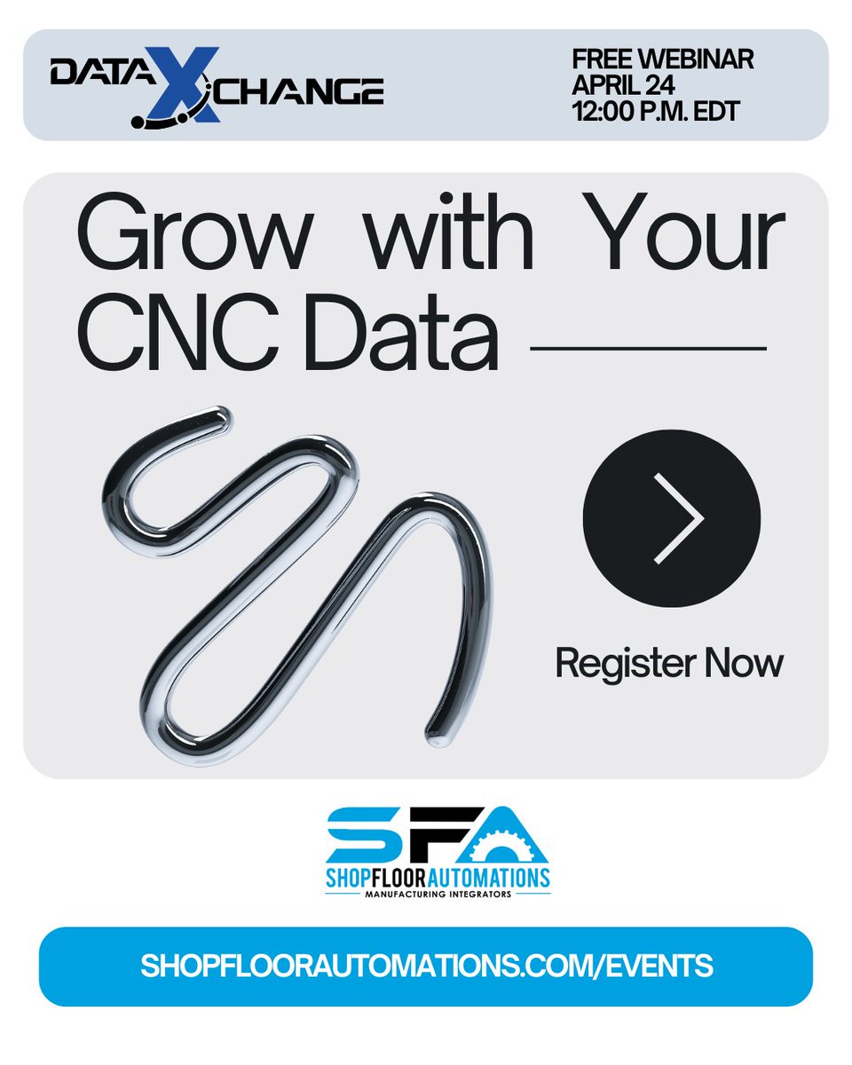 ShopFloorAutomations (@sfa_inc) on Twitter photo APRIL 24 WEBINAR: Are you growing๐ฑ with your #CNCdata by scaling the usage of your #machinemonitoringsoftware properly? You can verify the pace & depth of your operational efforts tom. w/the team at <a href="/ScytecInc/">Scytec DataXchange</a>. Register now: zurl.co/oyTfl #ShopFloorAutomations #webinar APRIL 24 WEBINAR: Are you growing๐ฑ with your #CNCdata by scaling the usage of your #machinemonitoringsoftware properly? You can verify the pace & depth of your operational efforts tom. w/the team at <a href="/ScytecInc/">Scytec DataXchange</a>. Register now: zurl.co/oyTfl #ShopFloorAutomations #webinar